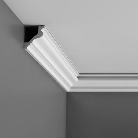 C200-Luxxus Plain Polyurethane Crown Molding, Primed White. Face: 3-3/8" Length: 78-3/4"