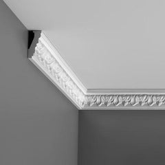 C214-Luxxus Decorative Polyurethane Crown Molding,  Primed White. Face: 2-13/16" Length: 78-3/4"