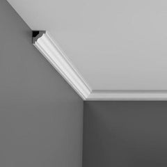 C230-Luxxus Plain Polyurethane Crown Molding, Primed White. Face 1-11/16" Length: 78-3/4"