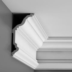 C332-Luxxus Plain Polyurethane Crown Molding, Primed White. Face: 10-1/8" Length: 78-3/4"