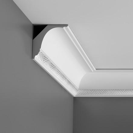 C402-Luxxus Decorative Polyurethane Crown Molding, Primed White. Face: 5-9/16" Length: 78-3/4"