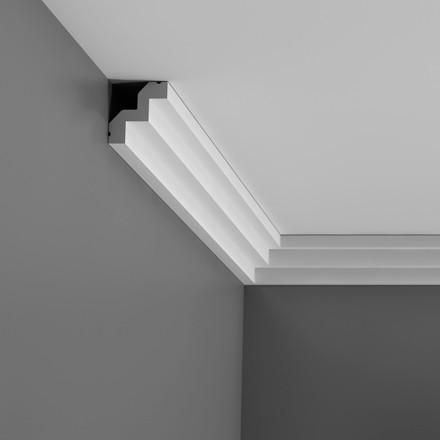 C602-Luxxus Plain Polyurethane Crown Molding, Primed White. Face: 2-9/16" Length: 78-3/4"