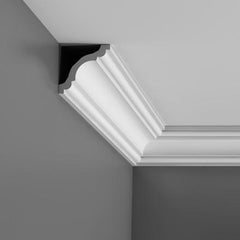 CX123 - Axxent Plain Duropolymer Crown Molding, Primed White. Face: 4-1/2" Length: 96"