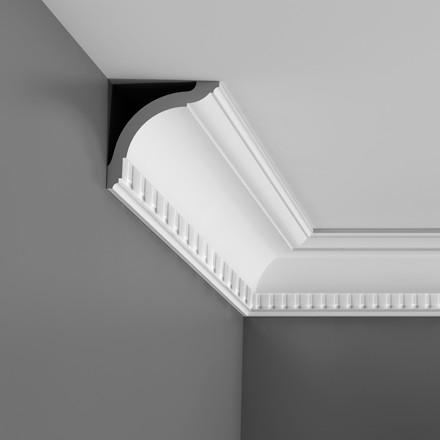 CX129 - Axxent Decorative Duropolymer Crown Molding, Primed White. Face: 5-1/4" Length: 96"