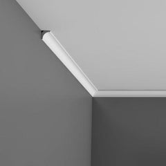 CX133 - Axxent Plain Duropolymer Crown Molding, Primed White. Face 1-1/8" Length: 78-3/4"