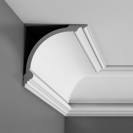 C338-Luxxus Plain Polyurethane Crown Molding, Primed White. Face: 10"  Length: 78-3/4"