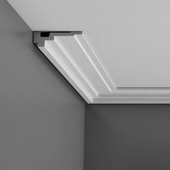 C355-Luxxus Plain Polyurethane Crown Molding, Primed White. Length: 78-3/4"