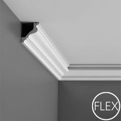 FC200-Flexible Plain Polyurethane Crown Molding, Flexible, Primed White. Face: 3-3/8" Length: 78-3/4"