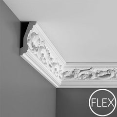 FC201 - Flexible Decorative Polyurethane Crown Molding, Flexible, Primed White. Face: 4-15/16"  Length: 78-3/4"