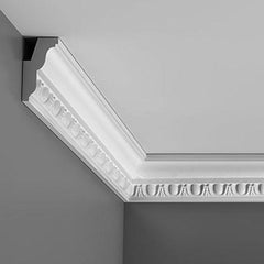 FC212 - Flexible Decorative Polyurethane Crown Molding, Flexible, Primed White. Face: 3-3/8" Length: 78-3/4"