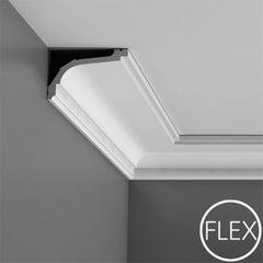 FC220-Flexible Plain Polyurethane Crown Molding, Flexible, Primed White. Face: 5-7/16" Length: 78-3/4"