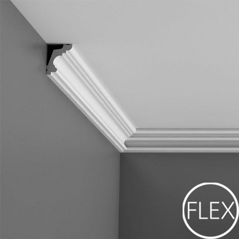 FC322-Flexible Plain Polyurethane Crown Molding, Flexible, Primed White. Face: 2-9/16" Length: 78-3/4"