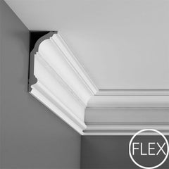 F339-Flexible Plain Polyurethane Crown Molding, Flexible, Primed White. Face: 6" Length: 78-3/4"