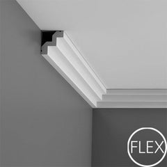 FC602-Flexible Plain Polyurethane Crown Molding, Flexible, Primed White. Face: 2-9/16" Length: 78-3/4"