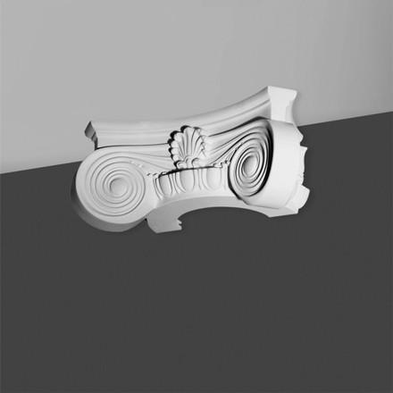 K5141-Luxxus Classic Duropolymer Scamozzi Half Capital, Primed White. Width: 17-11/16" Height: 6-5/16"