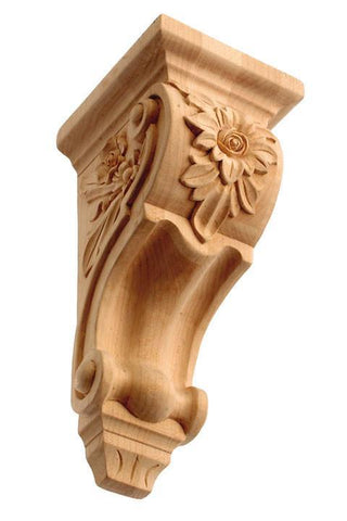 8"H X 3 7/8"W X 4"D -  Rose flower on wooden style mini corbel