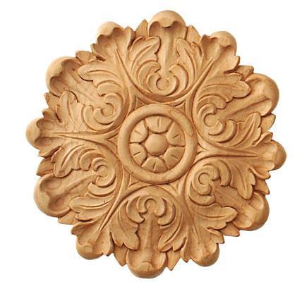 6"DIA X 5/8"D - Hand carved circular large embossed applique/rosette
