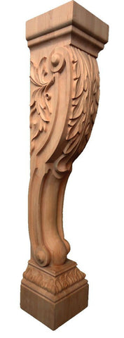 42"H X 7-1/2"W X 8" - Mega scrolled acanthus leaf woodcraft corbel with base