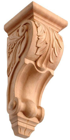 10"H X 4-3/4"W X 5-3/8"D - Small scrolled acanthus leaf woodcraft corbel