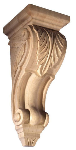 8"H X 3-7/8"W X 3 7/8"D - Extra mini wood sculptured acanthus leaf corbel