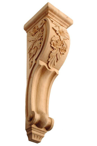 26 1/2"H X 7 3/8"W X 8 3/8"D -  Rose flower on wooden style jumbo corbel