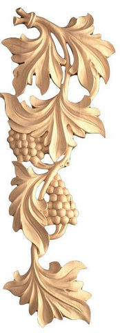 15-5/8"H X 6"W X 5/8"D - Medium scroll onlay with flowing grapes