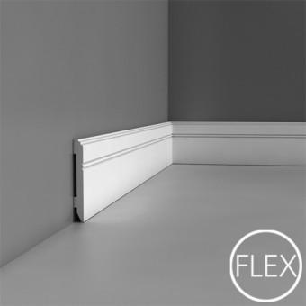 SX105F - Axxent Plain Polyurethane Base Molding, Flexible, Primed White. Length: 78-3/4" Height: 4-5/16"