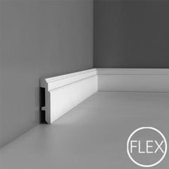 SX155F - Axxent Plain Polyurethane Base Molding, Flexible, Primed White. Length: 78-3/4" Height: 4-5/16"